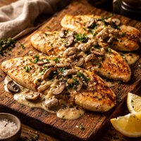 Fish Fillets with Cream Sauce and Mushrooms