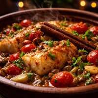 Fish Tagine with Tomatoes Capers and Cinnamon