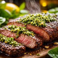 Flat Iron Steaks with Lemon Basil Pesto