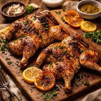 Flattened Cornish Game Hens with Garlic Citrus Marinade