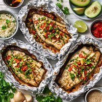 Flounder Fillets Grilled in Foil with an Asian Touch