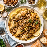Flounder with Mushrooms and Wine