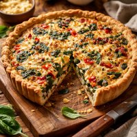 Fluffy Spinach Onion and Roasted Red Pepper Quiche with Gruyere