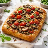 Focaccia Topped with Tomato Mushrooms