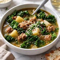 Food Wine Kale and Potato Soup with Turkey Sausage
