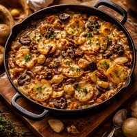 Forty Roasted Clove Scalloped Potatoes with Mushrooms