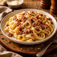 Four Cheese Fettuccine Alfredo with Pancetta Prosciutto