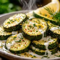 Freckled Zucchini with Lemon Dill Cream