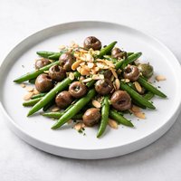 French Baby Beans Baby Brown Pearl Mushrooms Topped with Almond