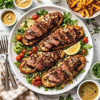 French Bistro Steak on Garlic Croutes and Potato Frites