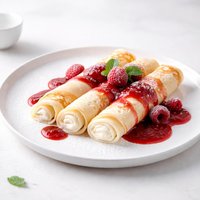 French Cream Crepes with Raspberry Sauce