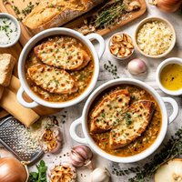 French Onion Soup with Browned Garlic
