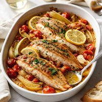 French Style Roasted Perch with Fennel Tomatoes and Wine