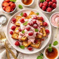 French Toast Crunch with Raspberry Cream Sauce