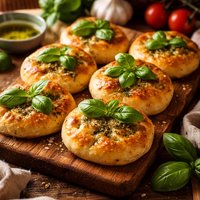 Fresh Basil Topped Mini Focaccias