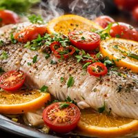 Fresh Fish Steamed with Oranges and Tomatoes
