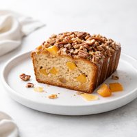 Fresh Peach Cobbler Bread with Pecan Topping