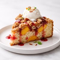 Fresh Peach Melba Coffee Cake Buckle