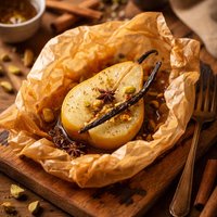 Fresh Pear En Papillote with Vanilla and Cardamom