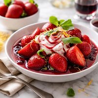 Fresh Strawberries with Sweet Sour Cream and Red Wine Sauce