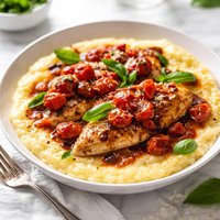 Fresh Tomato and Basil Chicken Over Super Creamy Polenta
