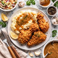 Fried Chicken with Mashed Potatoes and Gravy