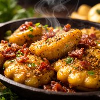 Fried Cymlings Patty Pan Squash with Bacon