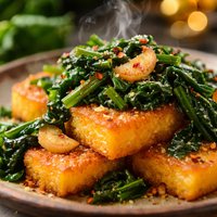 Fried Polenta with Sweet Garlic Greens