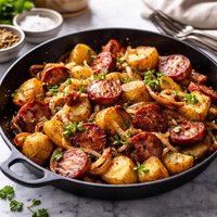 Fried Potatoes with Onion and Kielbasa