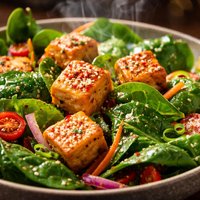 Fried Tofu and Spinach Salad