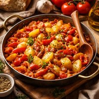 Friggione a Side Dish of Potatoes Tomatoes Peppers