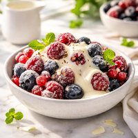 Frozen Berries with Hot White Chocolate Sauce