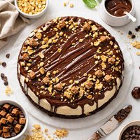 Frozen Peanut Butter Cheesecake with Fudge Sauce Topping