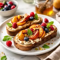 Fruit Toast with Grilled Ricotta Peaches