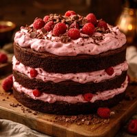 Fudgy Chocolate Layer Cake with Raspberry Chambord Whipped Cream