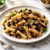 Fusilli with Eggplant Pine Nuts Currants and Capers