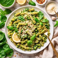 Fusilli with Glorious Green Spinach Sauce