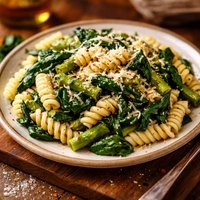 Fusilli with Spinach Asparagus and Asiago Cheese