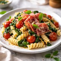 Fusilli with Tomatoes Spinach and Prosciutto
