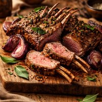 Garlic and Sage Lamb Racks with Roasted Red Onion