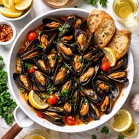 Garlic and Wine Braised Mussels