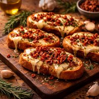 Garlic Bread with Bacon Bits Rosemary and Creamy Brie