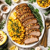 Garlic Crusted Pork Loin with Mashed Acorn Squash
