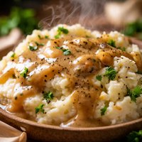 Garlic Mashed Potatoes and Cashew Gravy