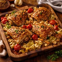 Garlic Olive Oil Baked Chicken W Tomatoes Cabbage and Beans