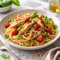 Garlic Olive Oil Pasta with Tomatoes and Chicken