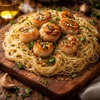 Garlic Scallops with Angel Hair Pasta