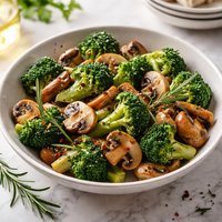 Garlic Spiked Broccoli and Mushrooms with Rosemary