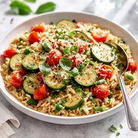 Garlic Zucchini and Tomato Orzo