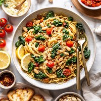 Garlicky Spaghetti with Beans Greens